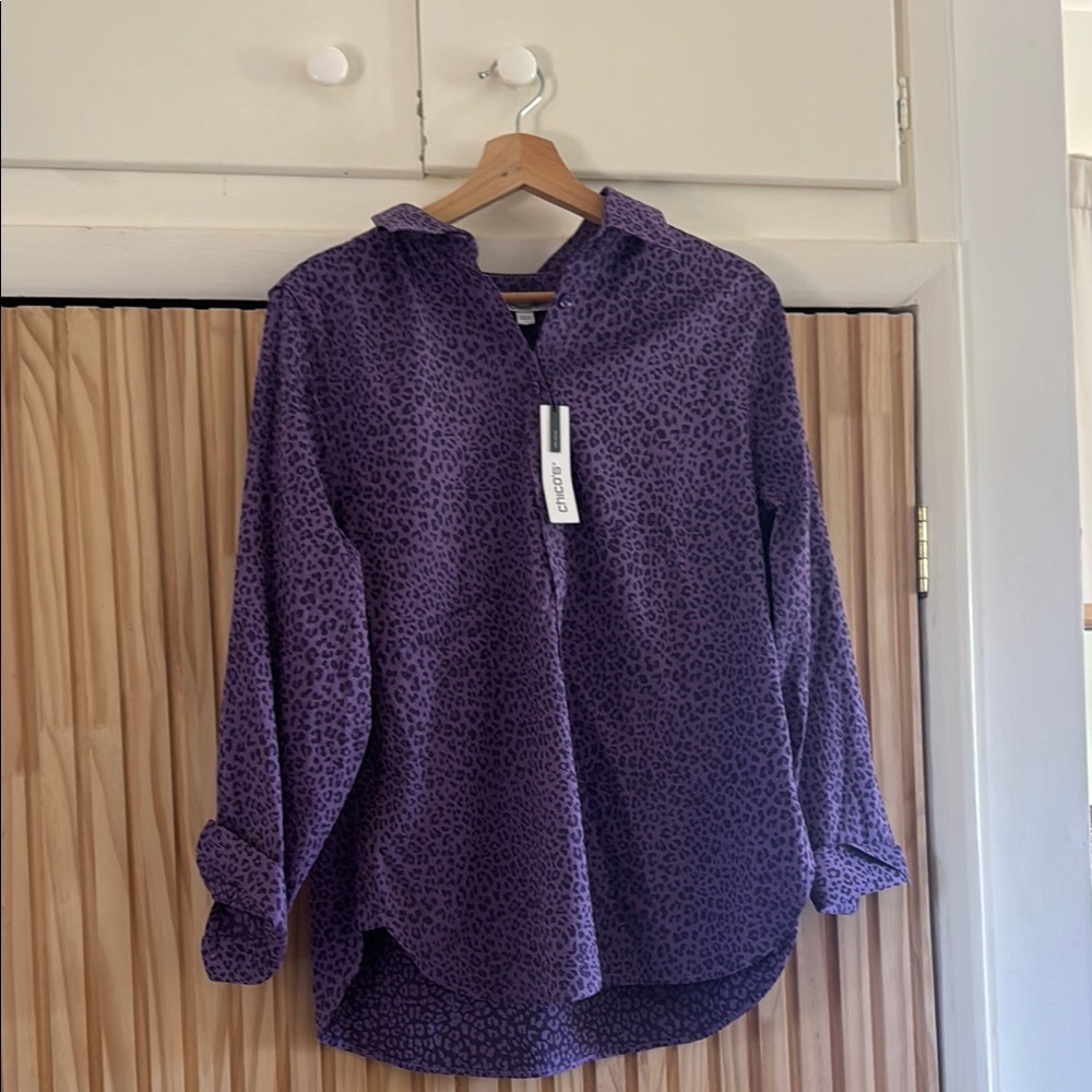 Chico's Purple Leopard-Print Button Down Shirt